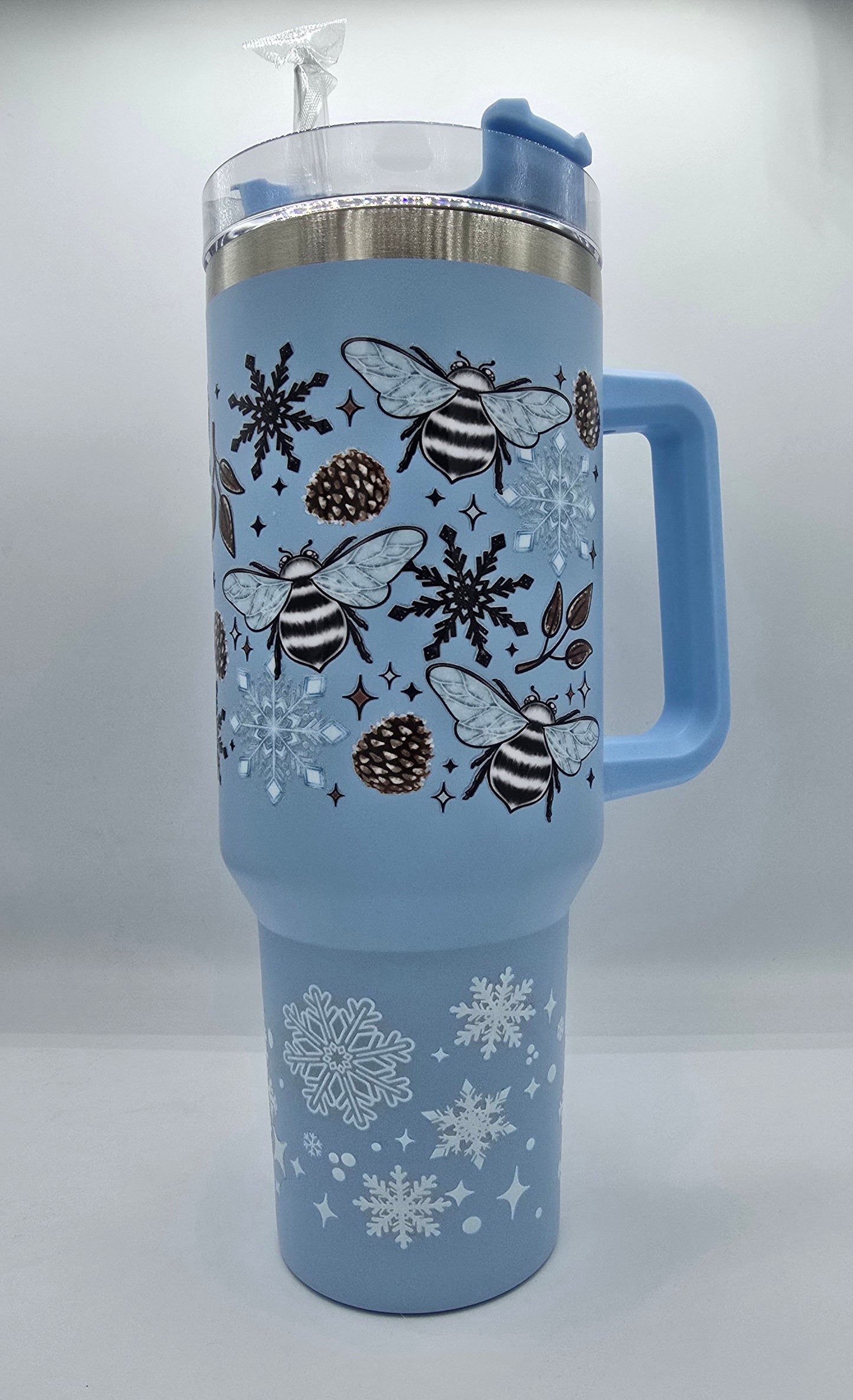 40 Oz Blue Frosted Bee Tumbler with Handle