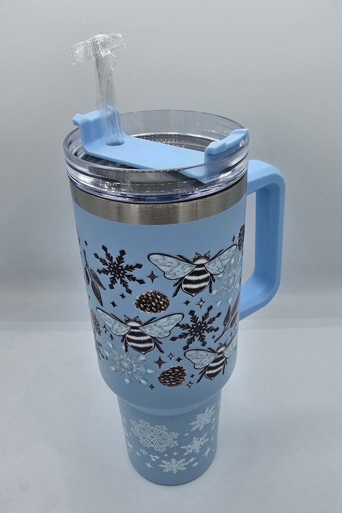40 Oz Blue Frosted Bee Tumbler with Handle