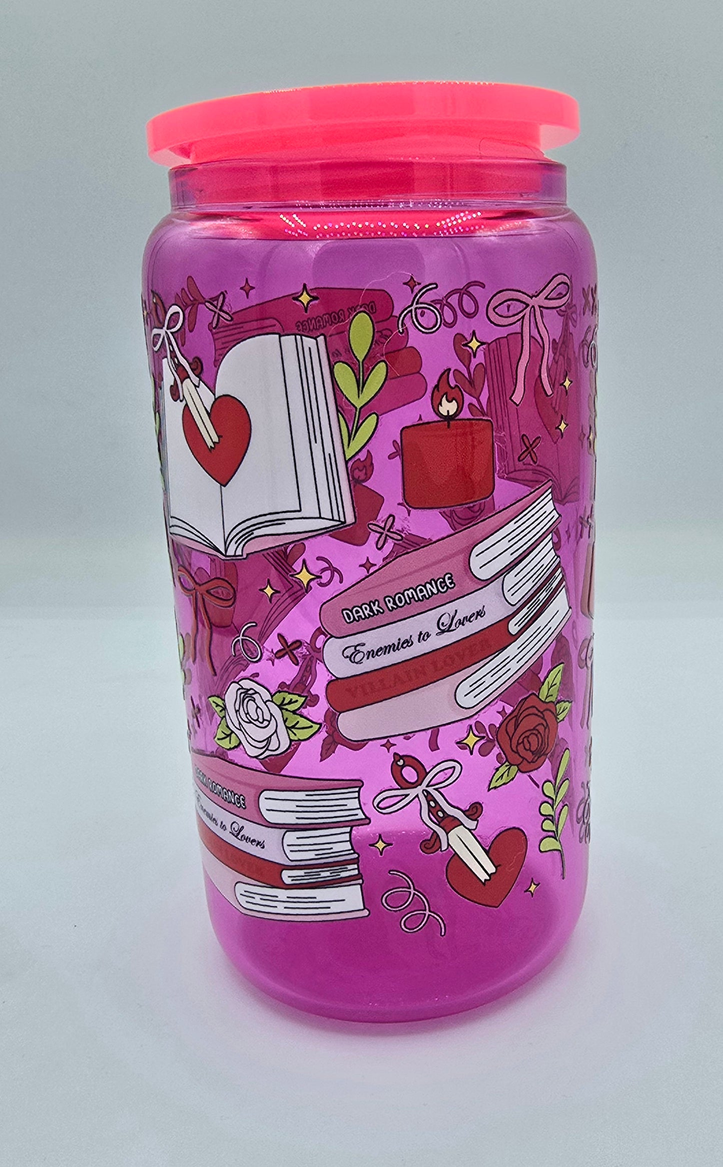 16Oz Pink Love and Books Glass Libby Cup