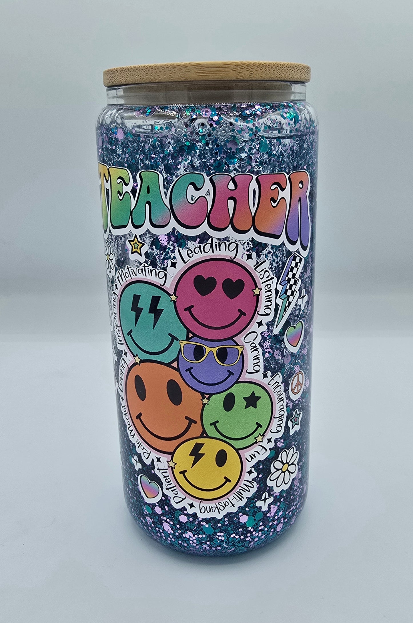16 Oz Teacher Appreciation Double Wall Glass Glitter Cup
