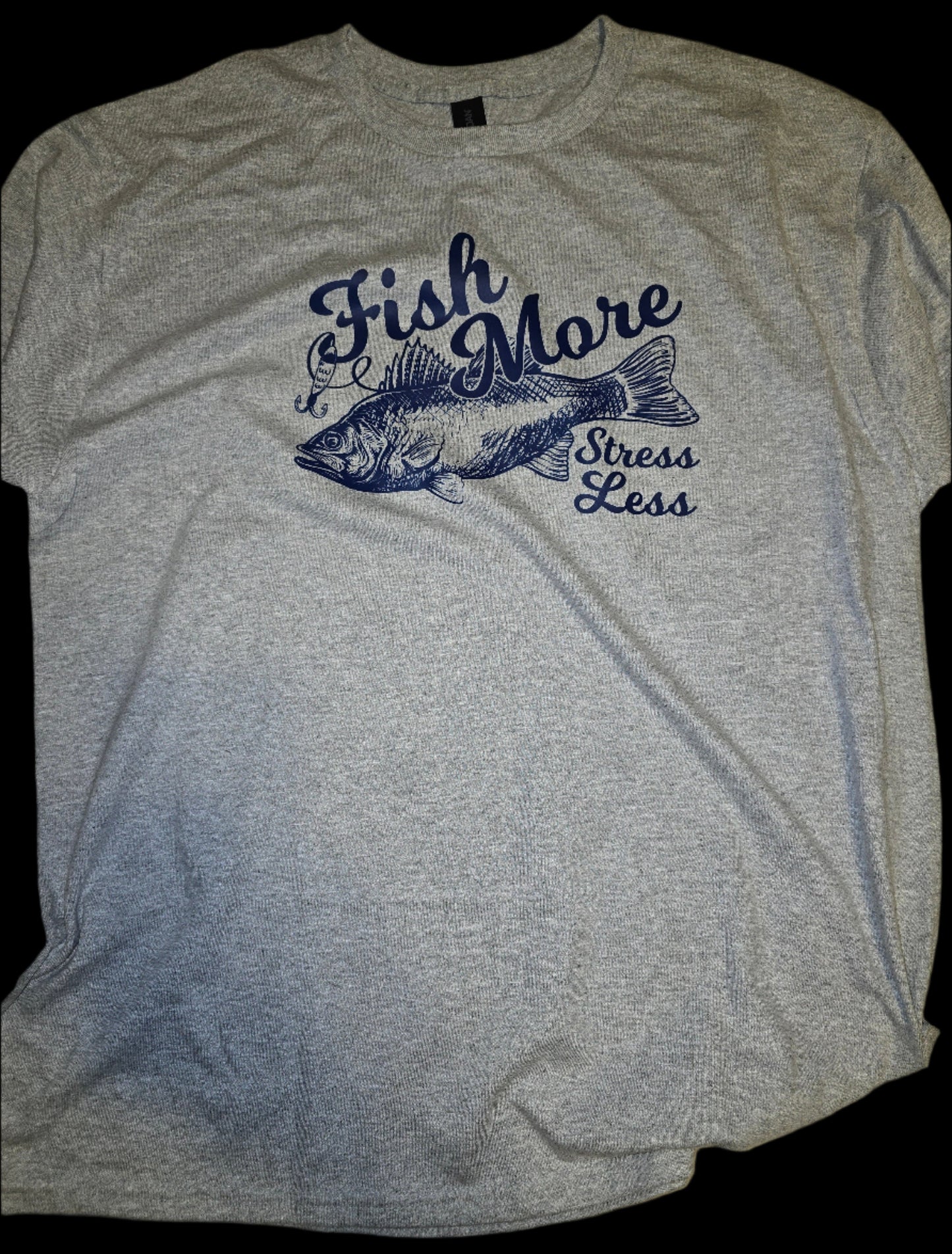 Fish More Stress Less Gray T-Shirt