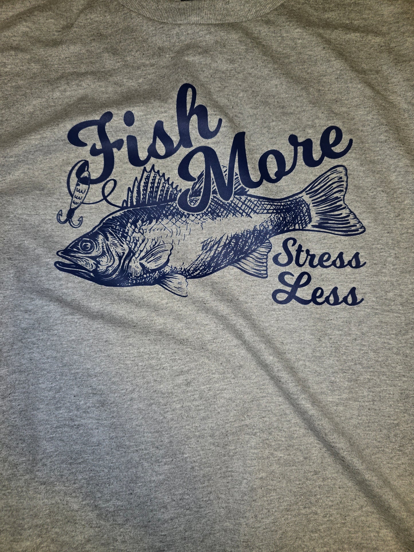 Fish More Stress Less Gray T-Shirt