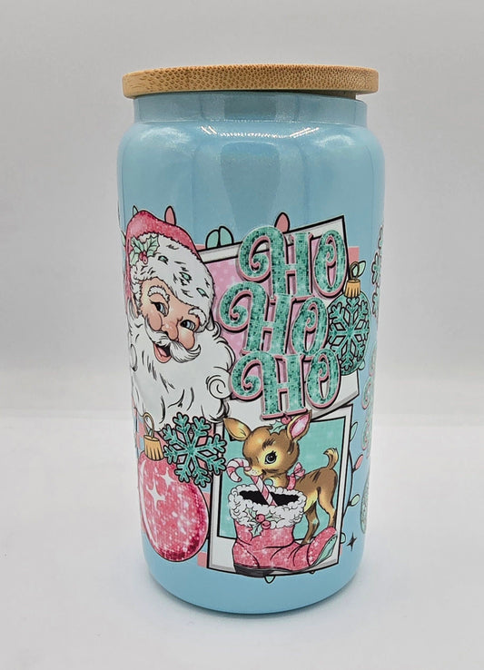 Santa Christmas Blue Shimmer 16 Oz Libby Cup