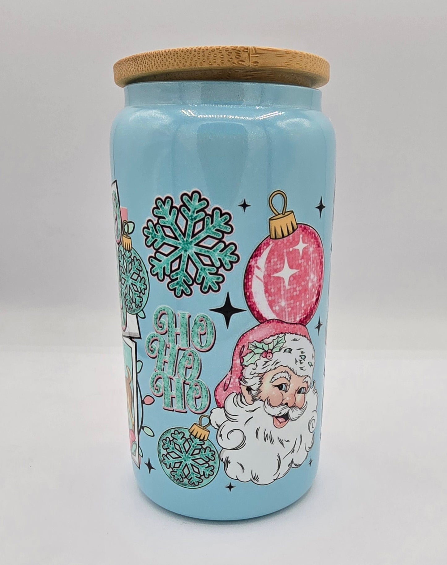 Santa Christmas Blue Shimmer 16 Oz Libby Cup