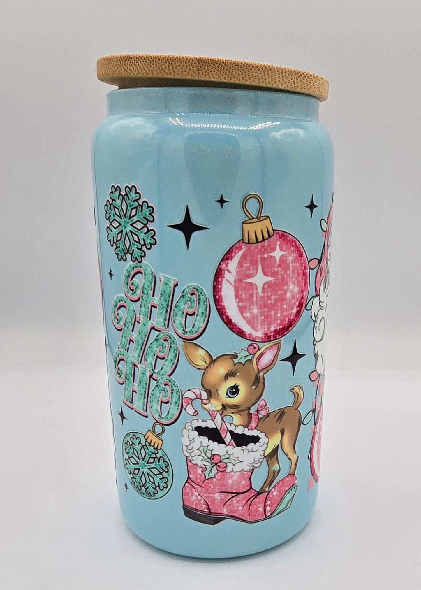 Santa Christmas Blue Shimmer 16 Oz Libby Cup