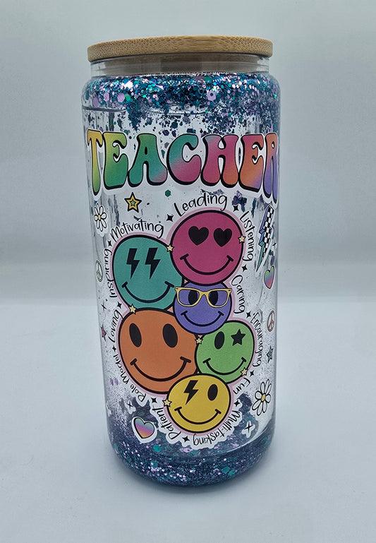 16 Oz Teacher Appreciation Double Wall Glass Glitter Cup