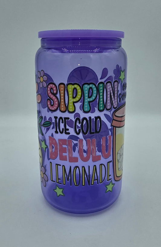 16 Oz Sippin Delulu Lemonade Glass Purple