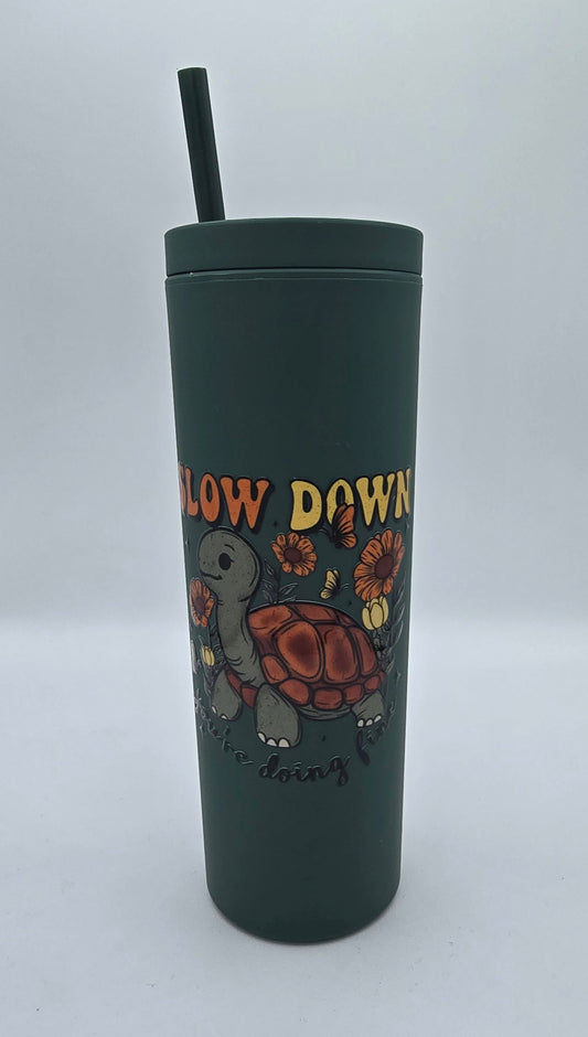 18 Oz Tumbler Green Matte Finish Slow Down